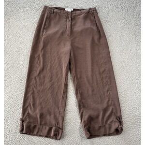 Citron Santa Monica Pants Womens Large Wide Leg Cuffed Cropped Silk Linen Blend